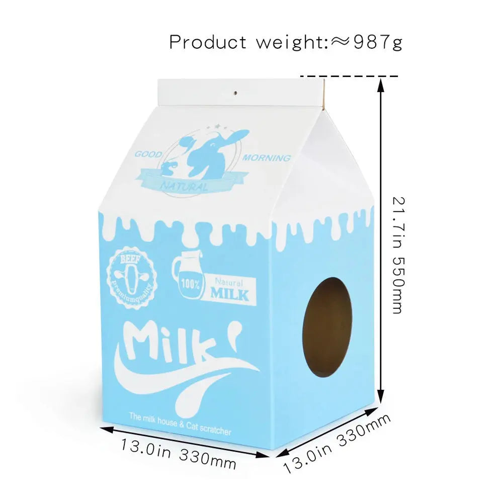 Zodiac Cat Scratcher Milk Box: Blue Cardboard Cosy Hideaway & Play Centre