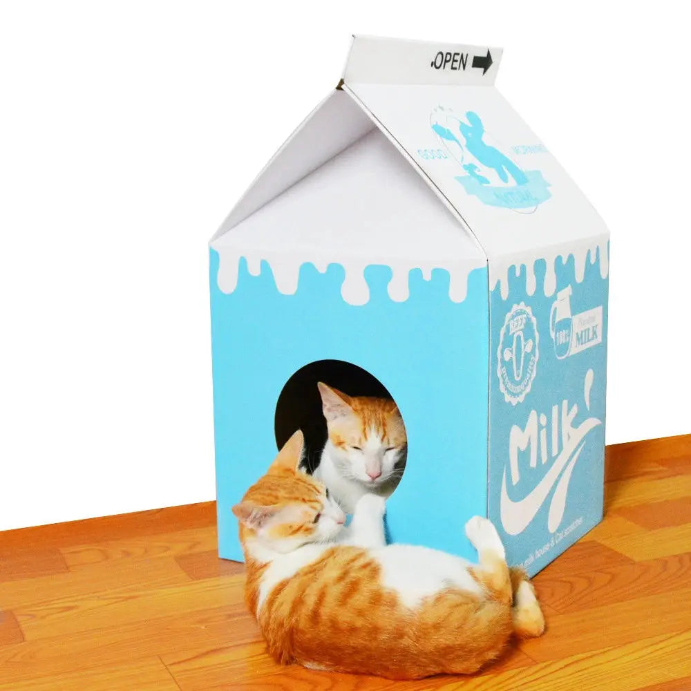 Zodiac Cat Scratcher Milk Box: Blue Cardboard Cosy Hideaway & Play Centre