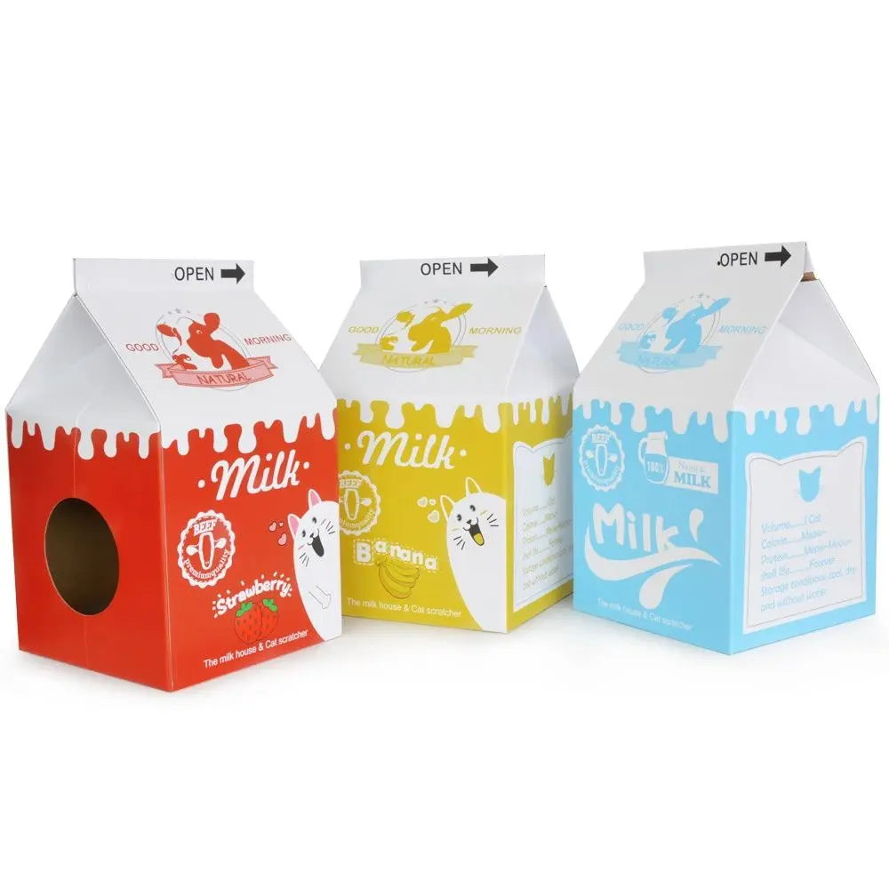 Zodiac Cat Scratcher Milk Box: Blue Cardboard Cosy Hideaway & Play Centre