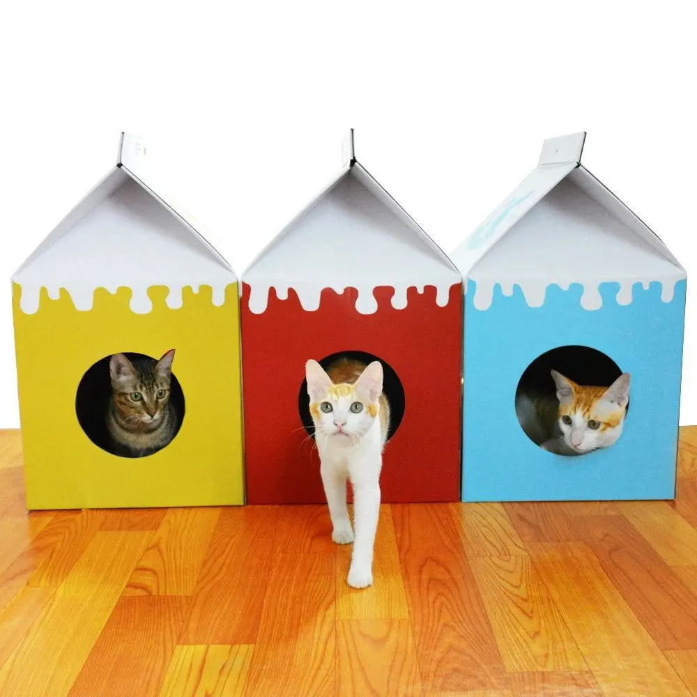 Zodiac Cat Scratcher Milk Box: Blue Cardboard Cosy Hideaway & Play Centre
