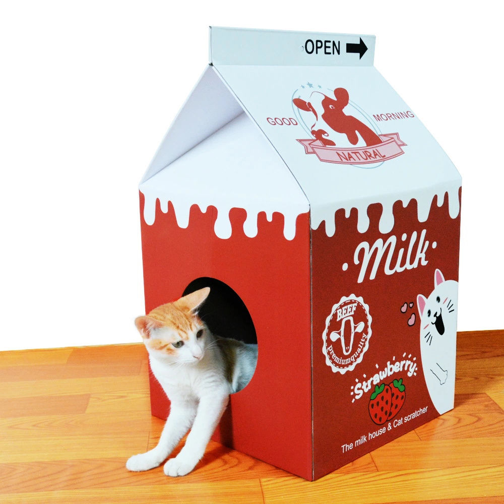 Zodiac Cat Scratcher Milk Box: Pink, Durable, Fun, Cozy Hideaway for Playful Felines