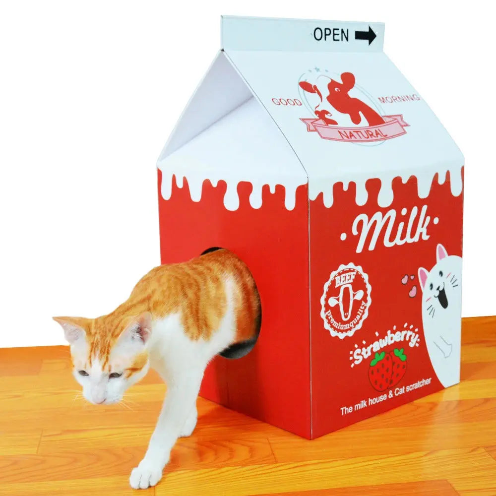 Zodiac Cat Scratcher Milk Box: Pink, Durable, Fun, Cozy Hideaway for Playful Felines