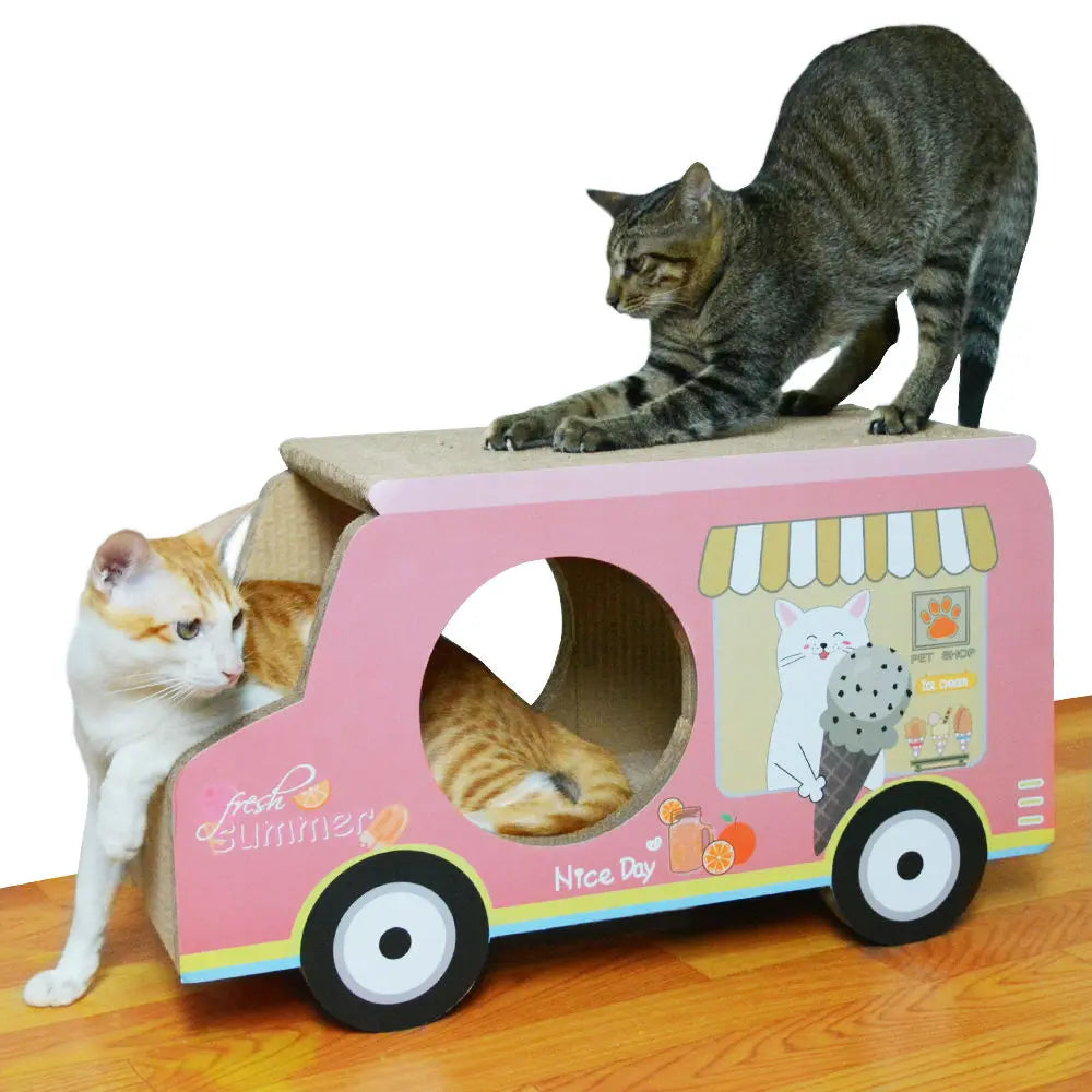 Zodiac Pink Ice Cream Van Cat Scratcher: Fun, Durable, Cardboard Play Toy