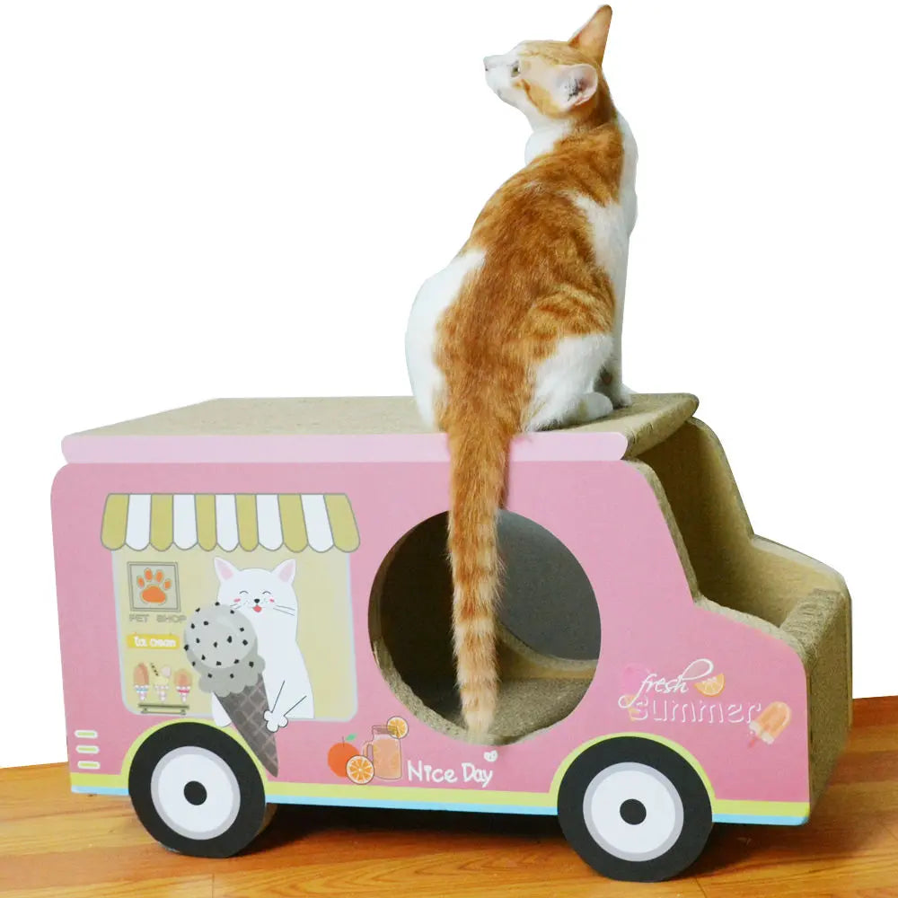 Zodiac Pink Ice Cream Van Cat Scratcher: Fun, Durable, Cardboard Play Toy