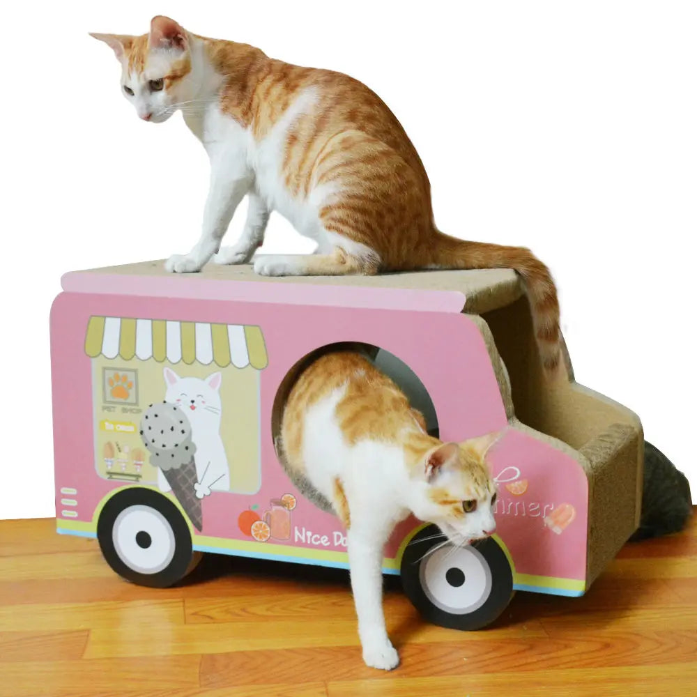 Zodiac Pink Ice Cream Van Cat Scratcher: Fun, Durable, Cardboard Play Toy