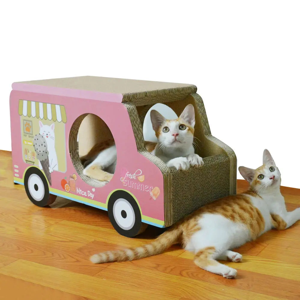 Zodiac Pink Ice Cream Van Cat Scratcher: Fun, Durable, Cardboard Play Toy
