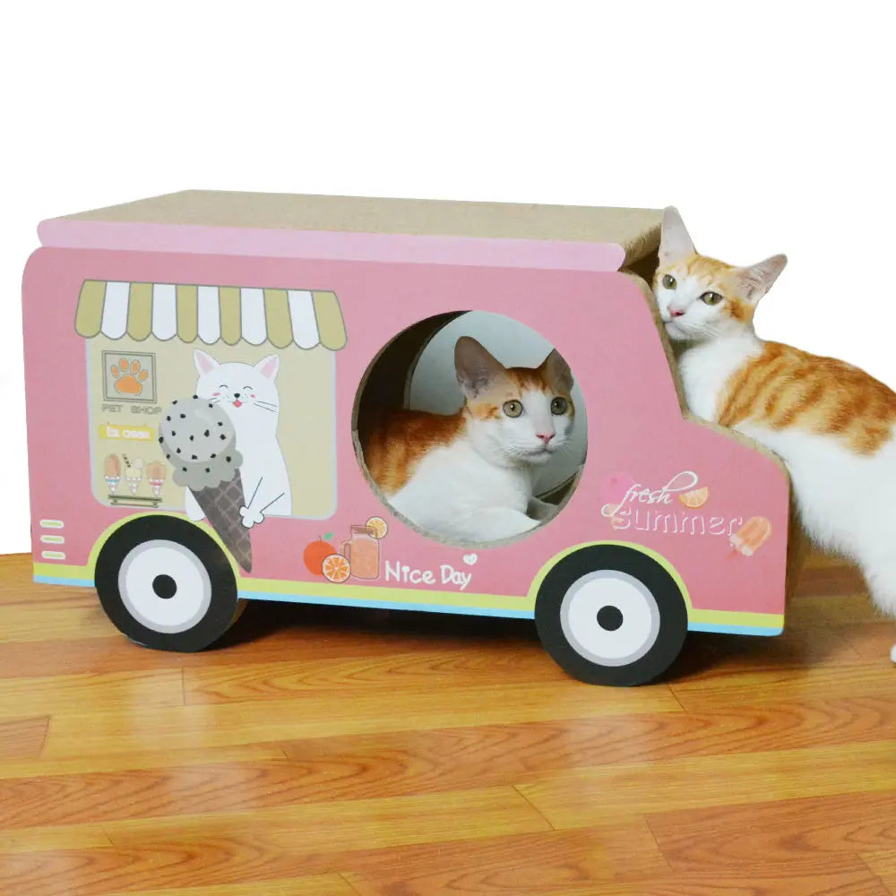 Zodiac Pink Ice Cream Van Cat Scratcher: Fun, Durable, Cardboard Play Toy