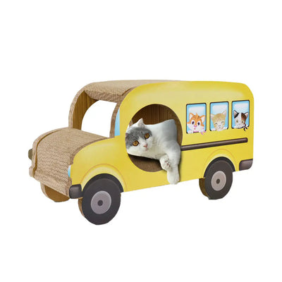 Zodiac Yellow Bus Cat Scratcher: Interactive Cardboard Fun for Playful Felines