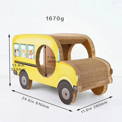 Zodiac Yellow Bus Cat Scratcher: Interactive Cardboard Fun for Playful Felines