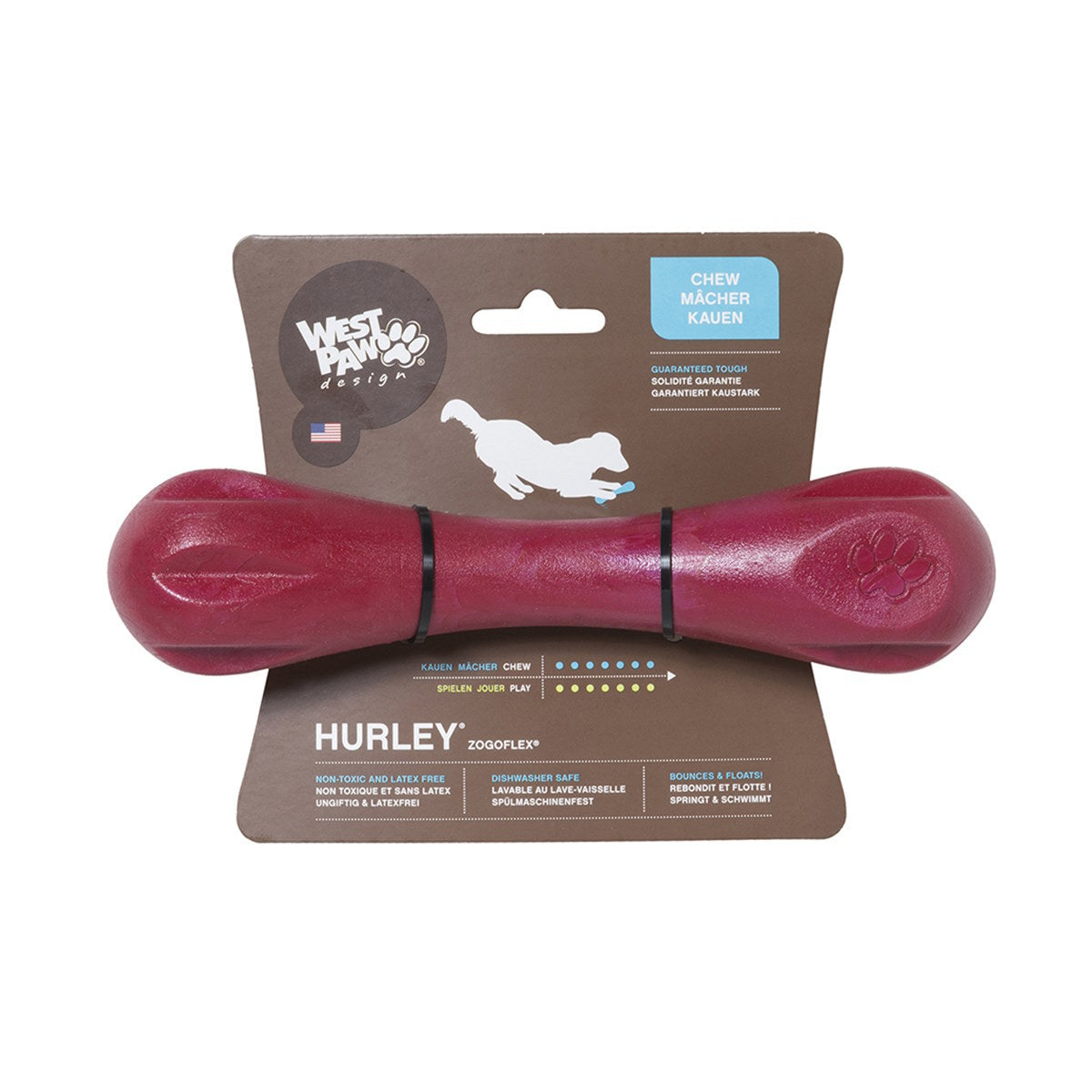 West Paw Hurley Fetch Toy for Tough Dogs - Ruby Red West Paw
