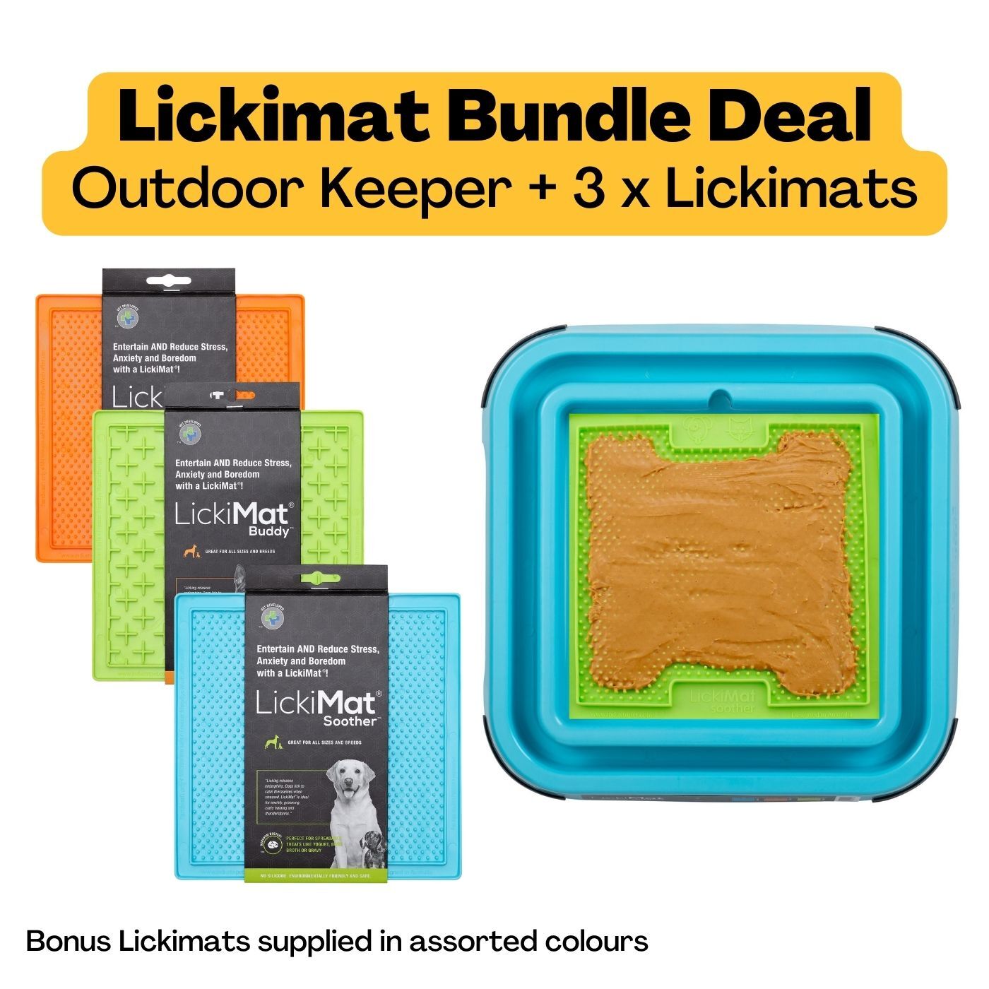 Lickimat Outdoor Keeper Bundle with 3 Original Lickimat Slow Dog Feeders Lickimat
