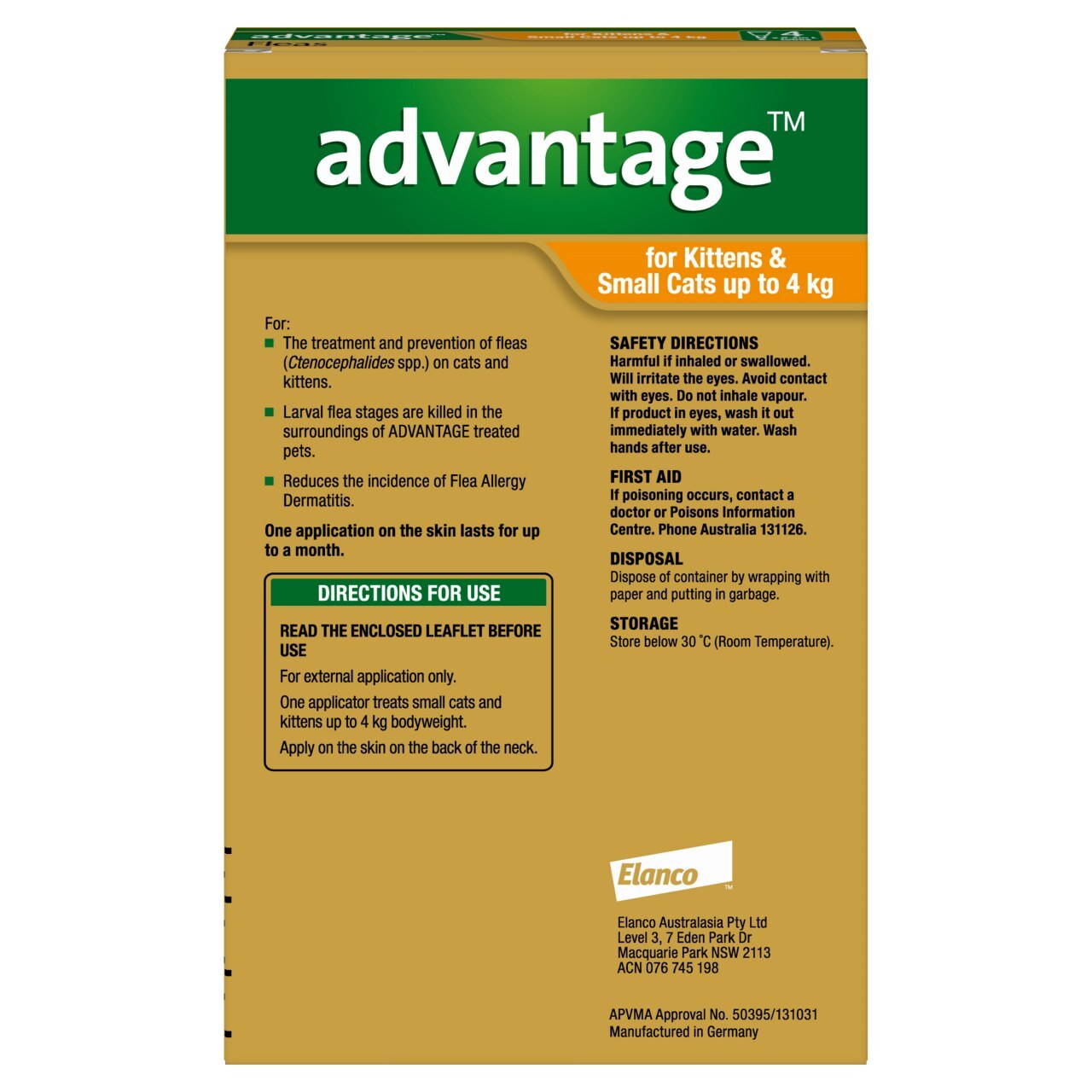 Advantage Cats Under 4kg 4 pack