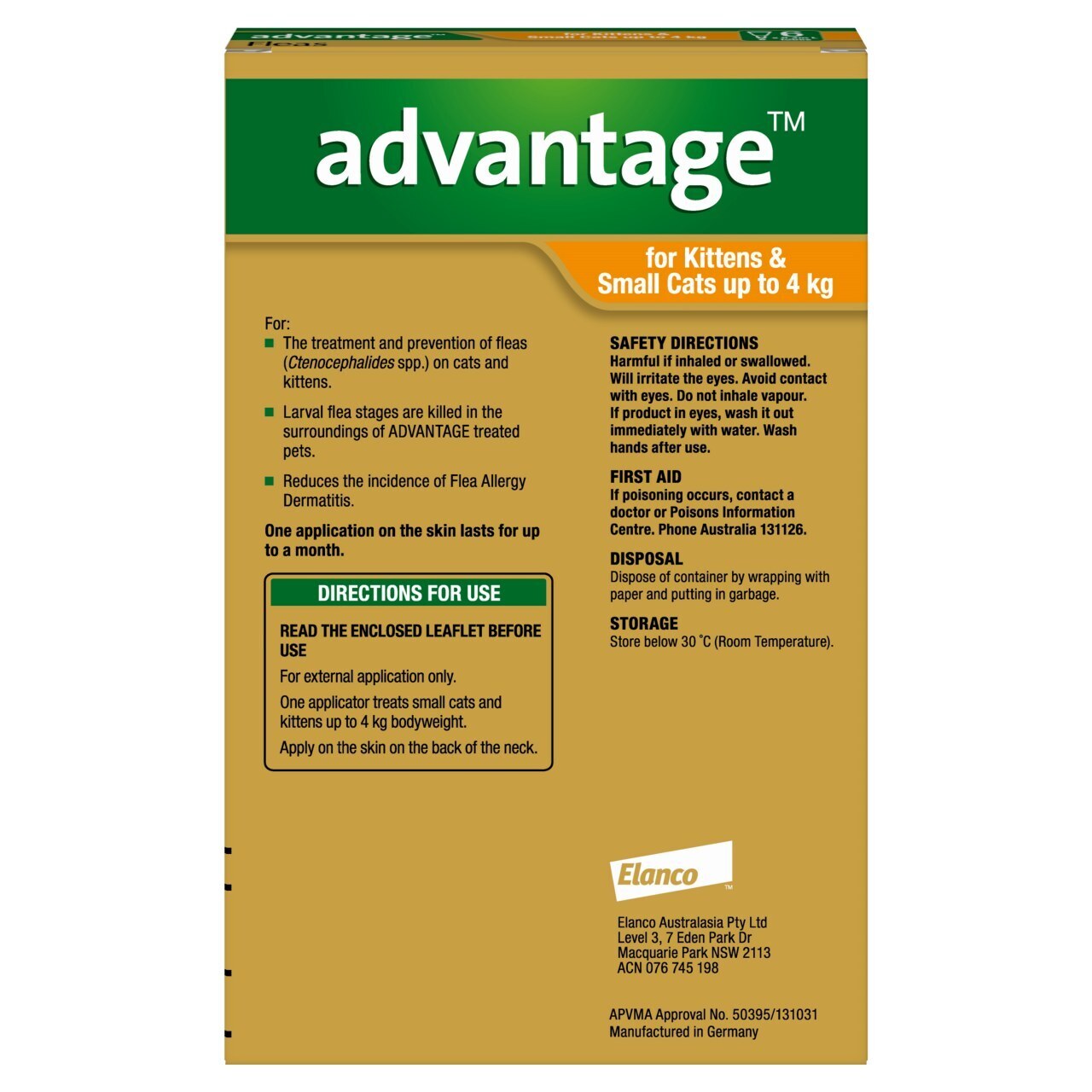 Advantage Cats Under 4kg 6 pack