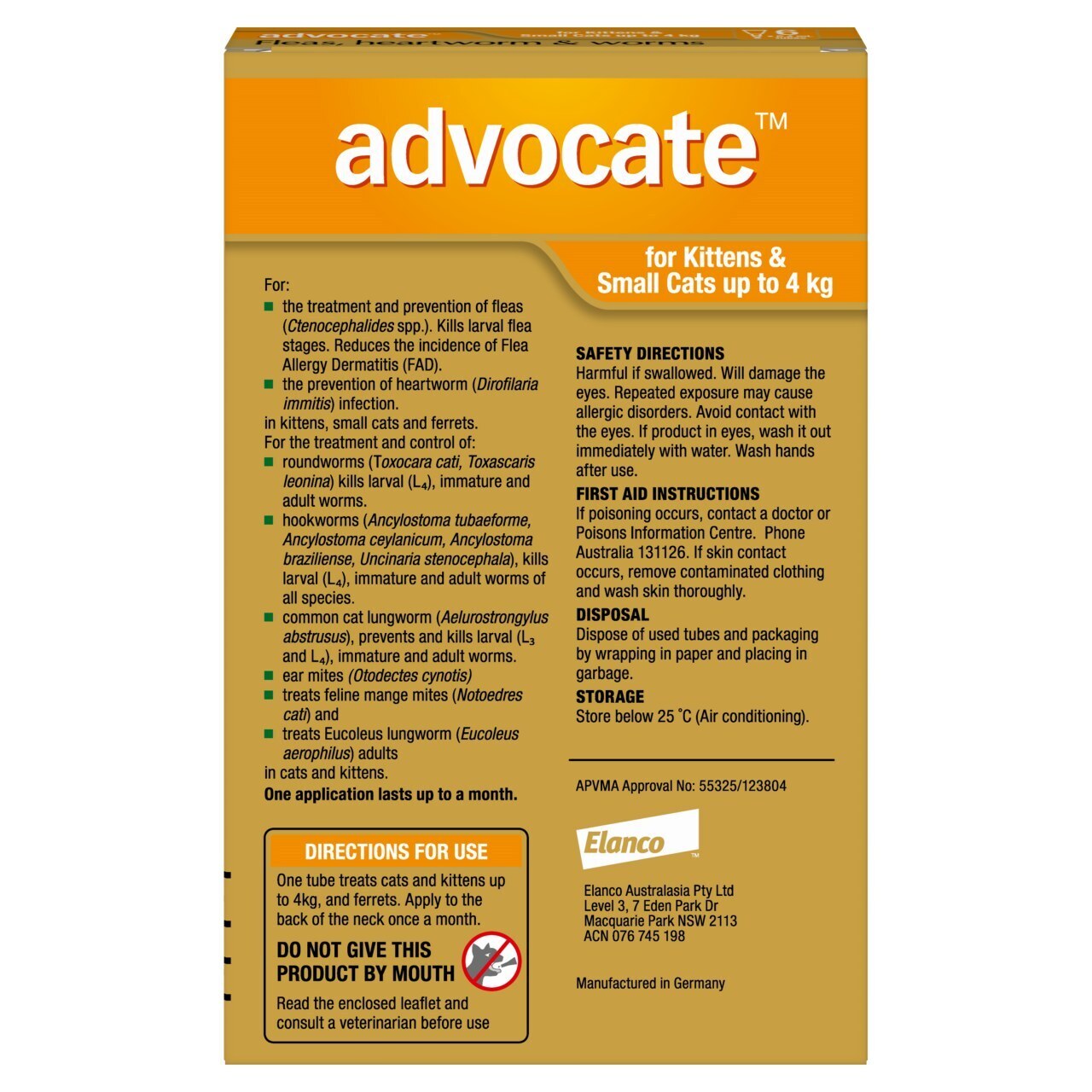 Advocate Cat under 4kg 6's