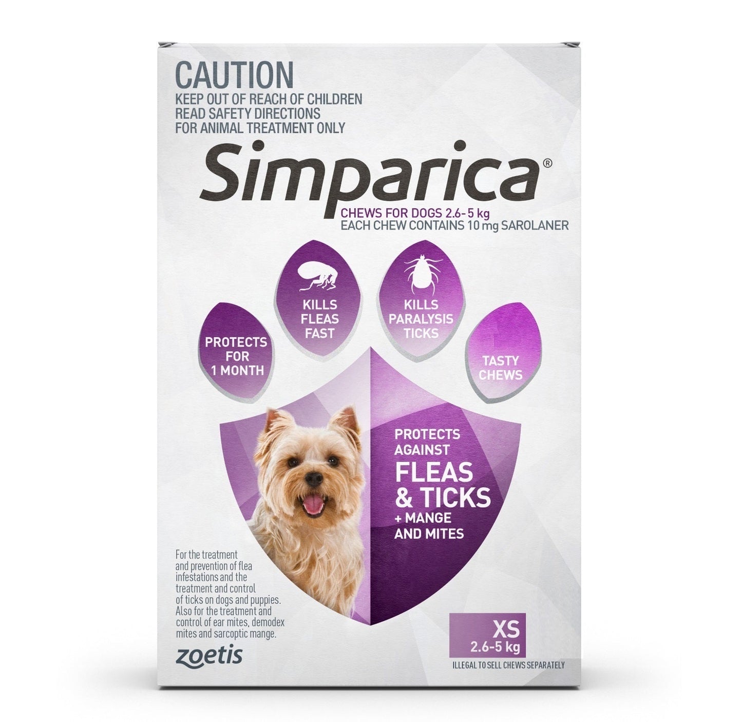 Simparica 2.6-5Kg 10Mg 3 Pk Puppy & Small Dog Purple Simparica