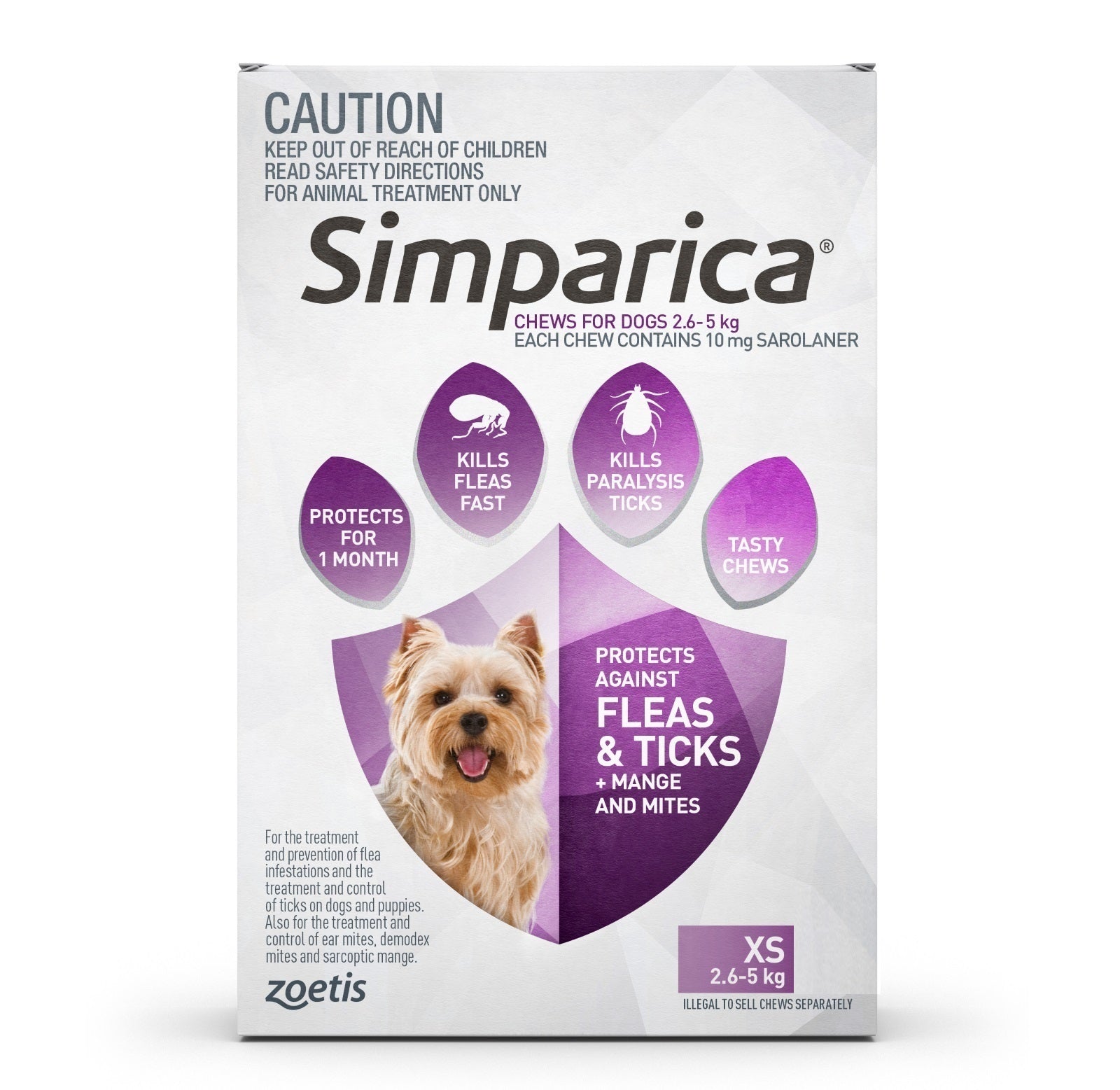 Simparica 2.6-5Kg 10Mg 3 Pk Puppy & Small Dog Purple Simparica