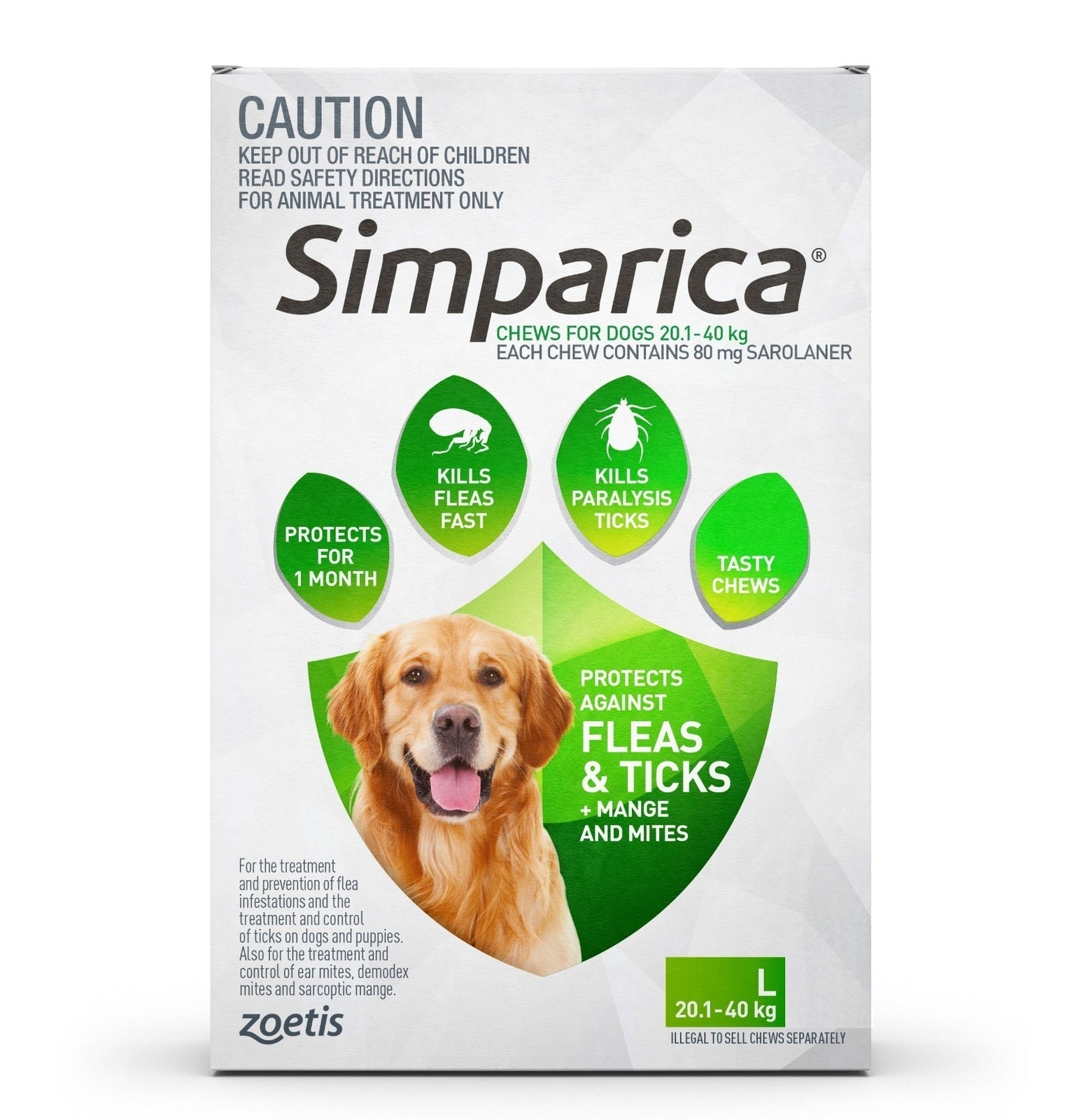 Simparica 20.1-40Kg 80Mg 6 Pk Large Dog Greenâ  Simparica