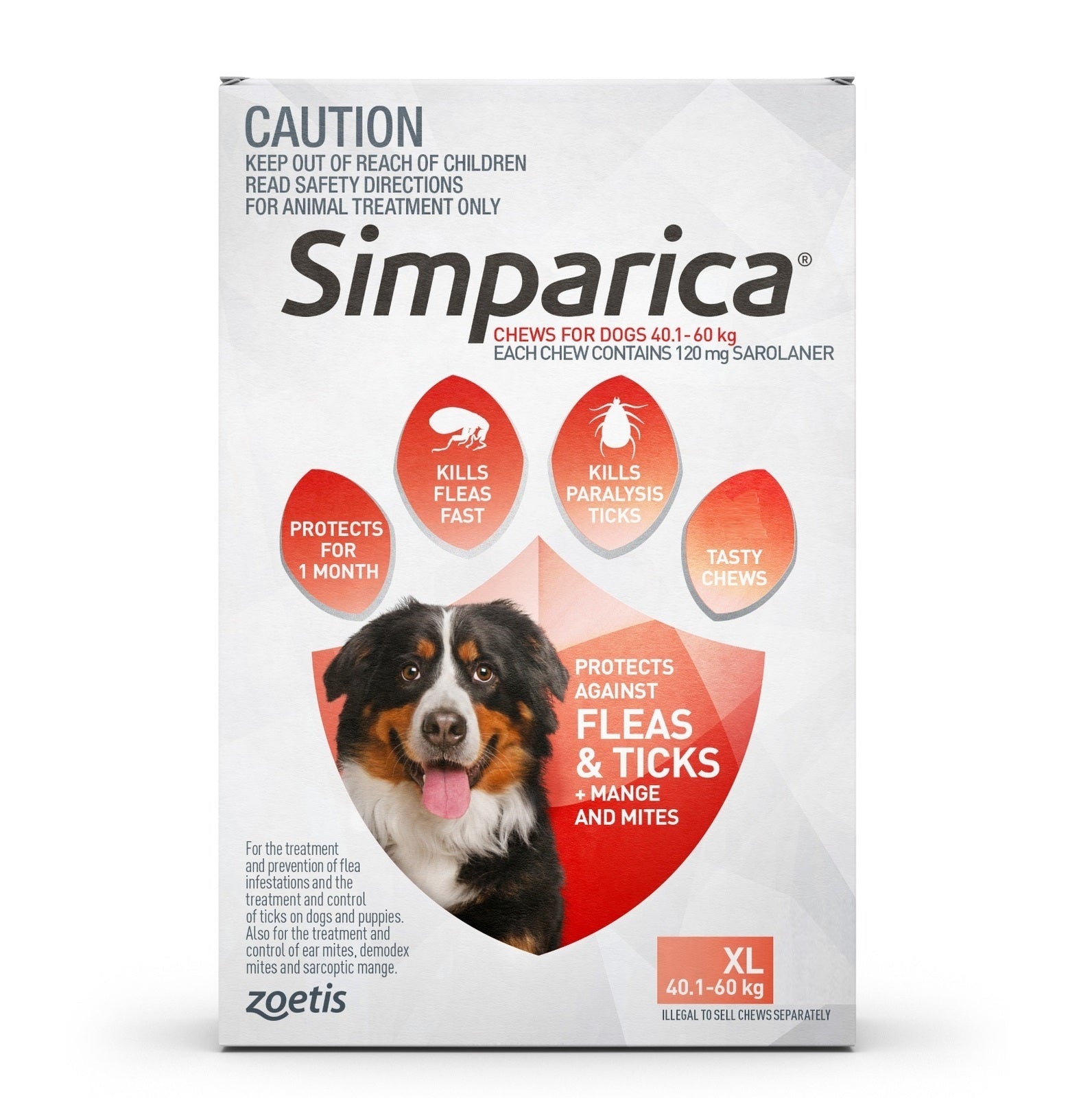Simparica 40.1-60Kg 120Mg 3 Pk Extra Large Dog Redâ  Simparica