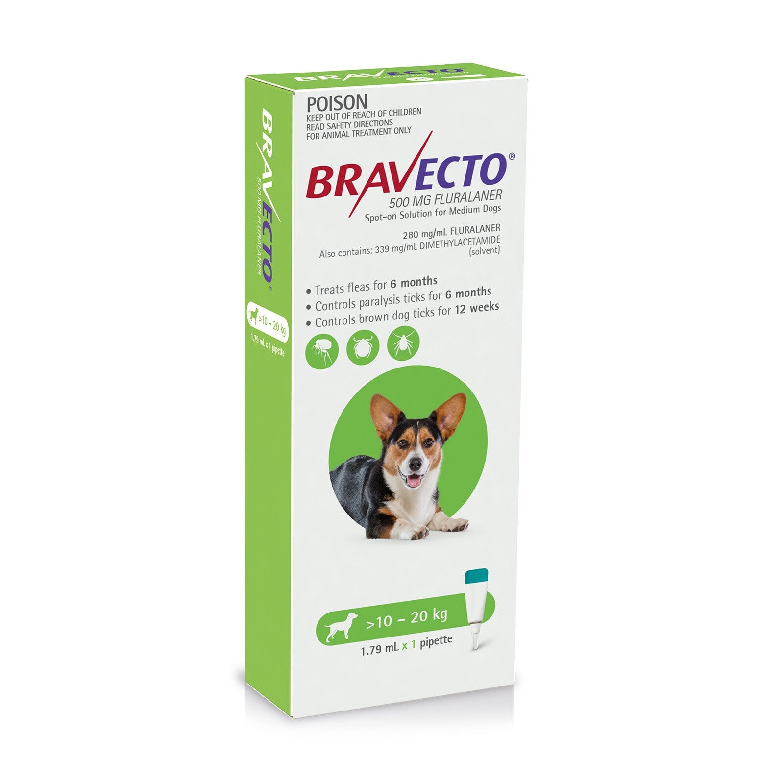 Bravecto Spot-on Flea & Tick Treatment for Dogs 10-20kg - Protects up to 6 Months Bravecto