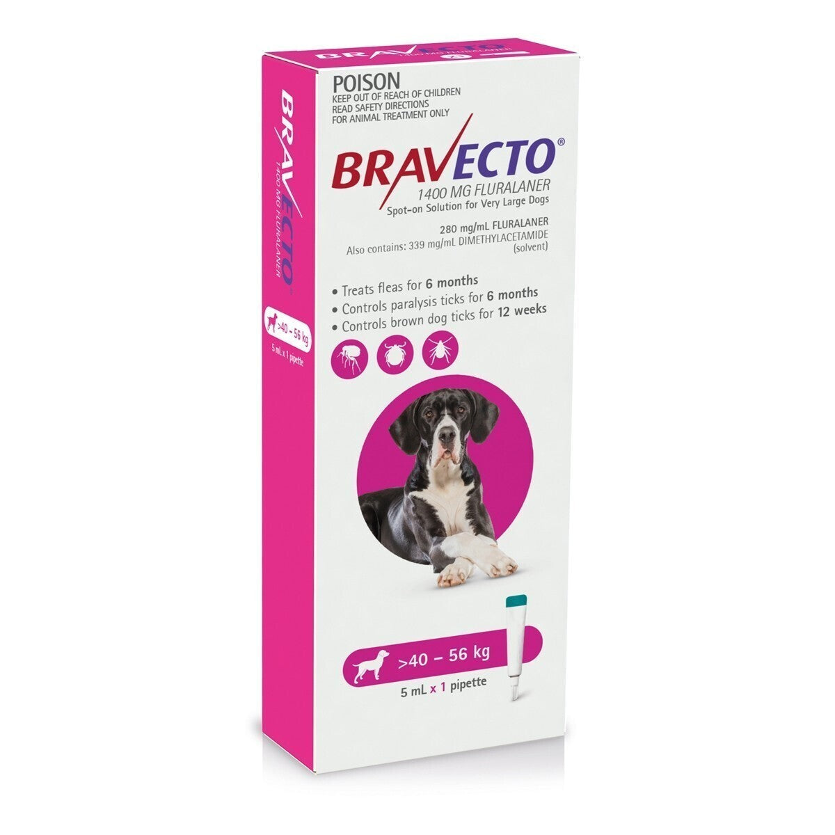 Bravecto Spot-on Flea & Tick Treatment for Dogs 40-56kg - Protection up to 6 Months Bravecto