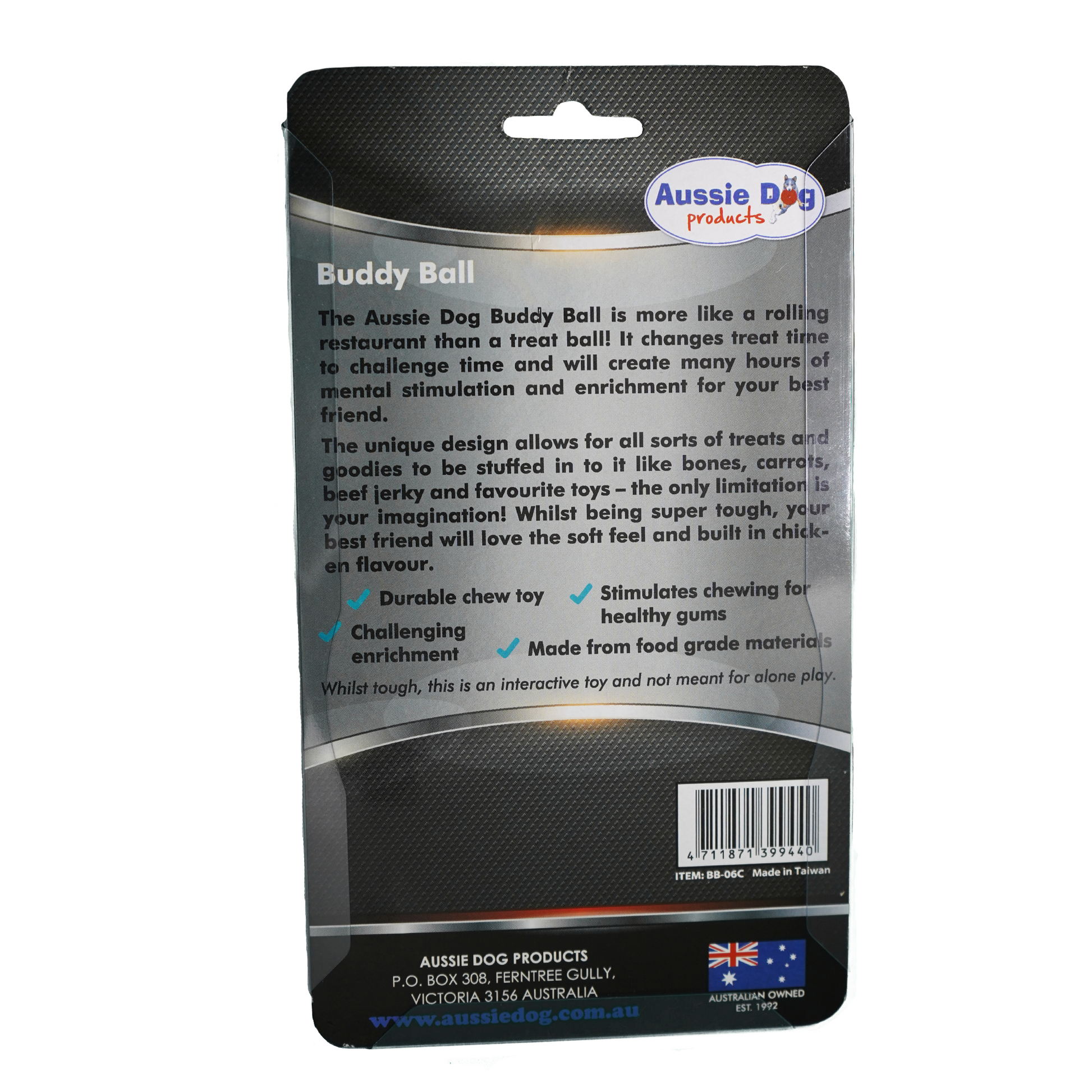 Aussie Dog Buddy Ball Large Interactive Treat Puzzle