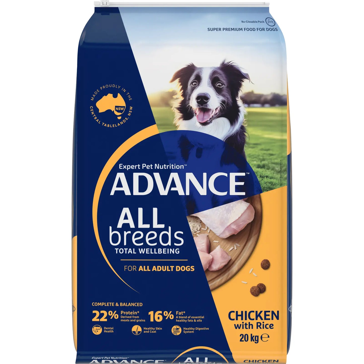 Advance Premium Adult Dog Food: All Breeds, Chicken with Rice, Total Wellbeing