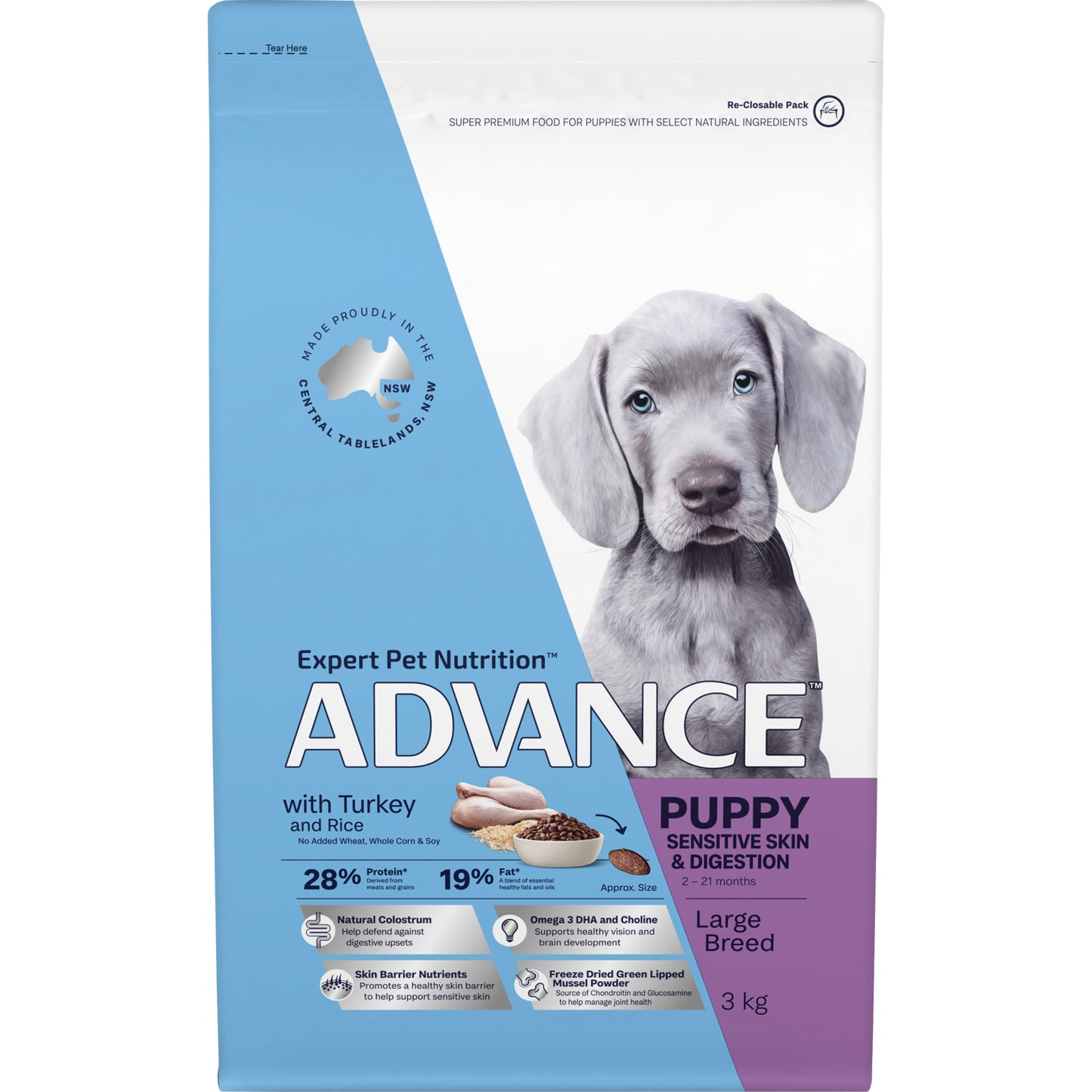 Advance Large Breed Puppy Food Sensitive Skin Digestion Turkey Rice