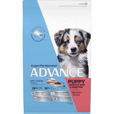ADVANCE Puppy Sensitive Skin Digestion Dry Food Turkey Rice Medium Breed