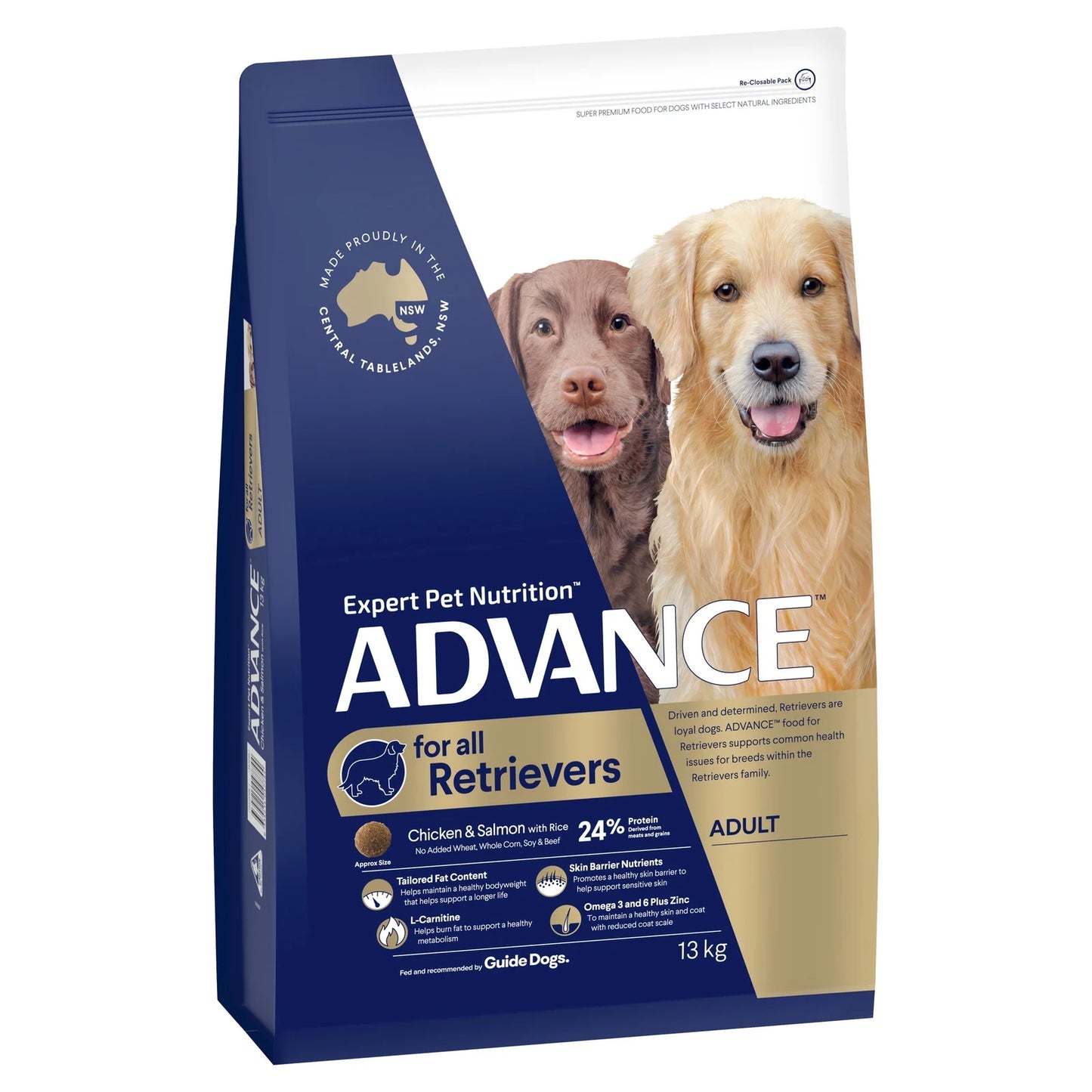Advance Adult Retriever Dog Food: Chicken Salmon Rice Formula 13kg Bag