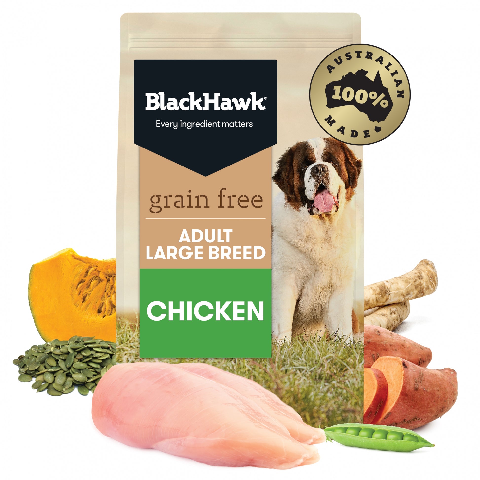 Black Hawk Grain Free Large Breed Adult Chicken Dry Dog Food with Glucosamine