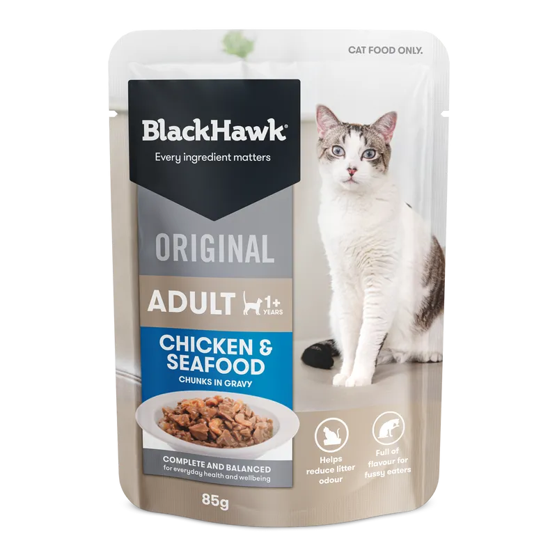 Black Hawk Cat Chicken Seafood In Gravy 85G 12Pk (Om12) Black Hawk
