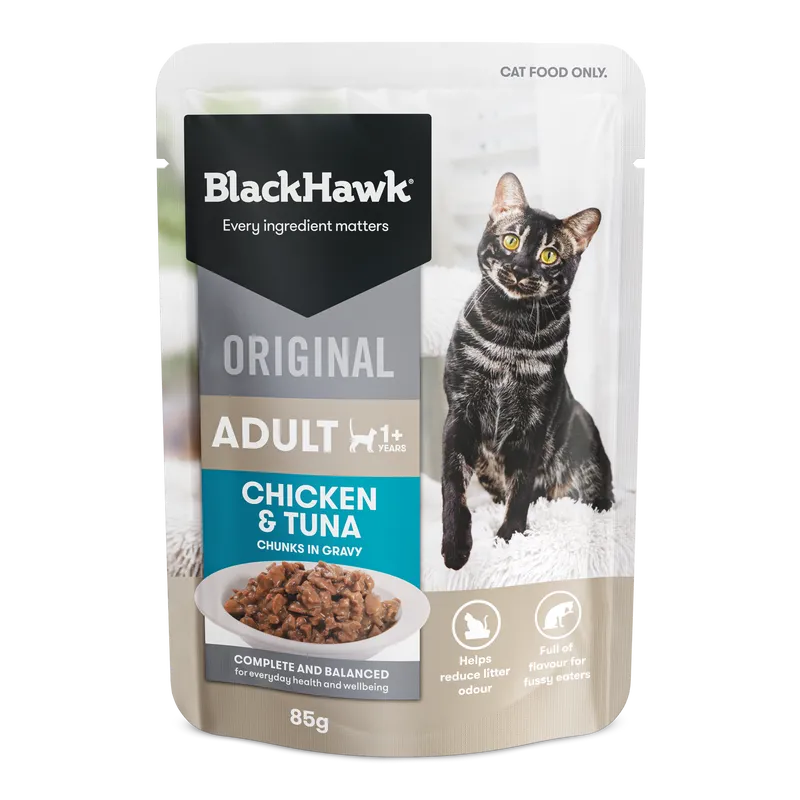 Black Hawk Cat Chicken Tuna In Gravy 85G 12Pk (Om12) Black Hawk