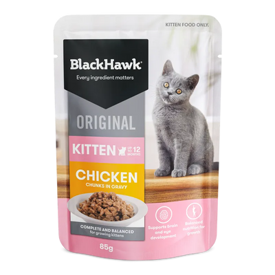 Black Hawk Kitten Chicken In Gravy 85G 12Pack Black Hawk
