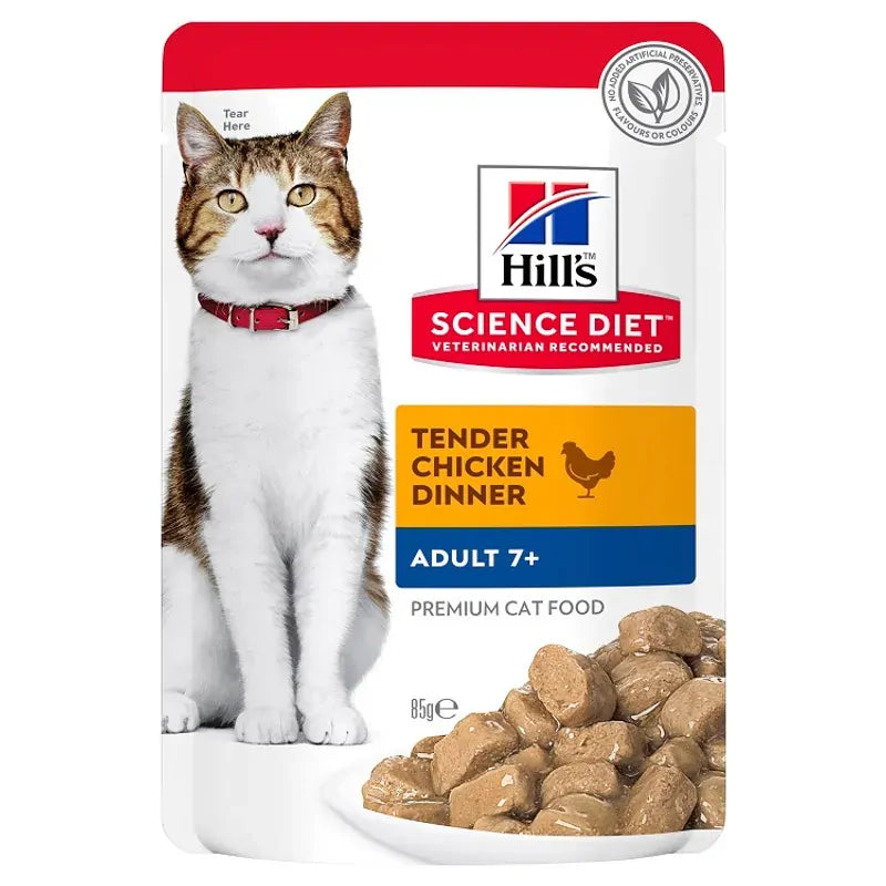 Hills Cat Adult 7+ Chicken Pouches 85G 12Pk(Om12) Hills