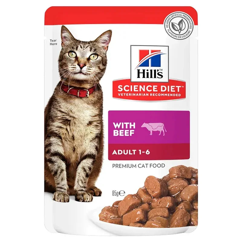 Hills Cat Adult Beef Pouches 85G 12Pk (Om12) Hills