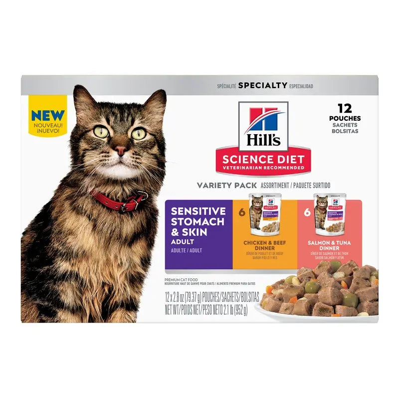 Hills Cat Adult Sensitive Skin & Stomach Variety 12Pk 80G 