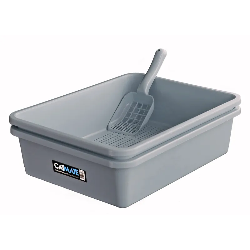 Catmate 3 Piece Sieve Litter Tray Charcoal (With Scoop) Cat Mate
