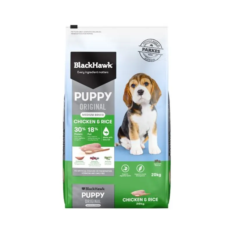 Black Hawk Puppy Medium Breed Chicken & Rice 20Kg Black Hawk