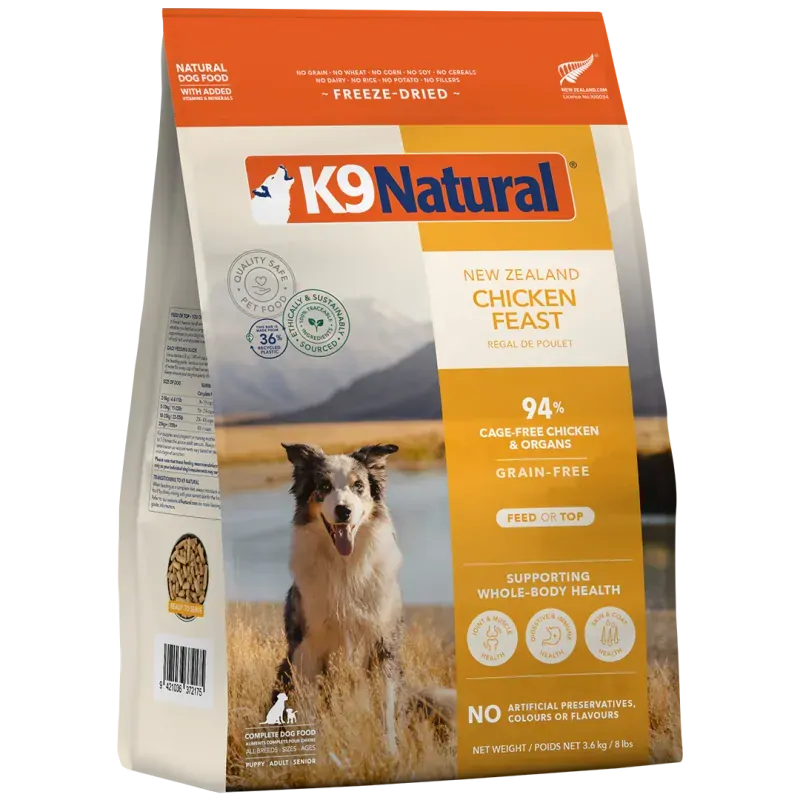 K9 Natural Grain-Free Freeze-Dried Dog Food, New Zealand Chicken Feast 3.6kg
