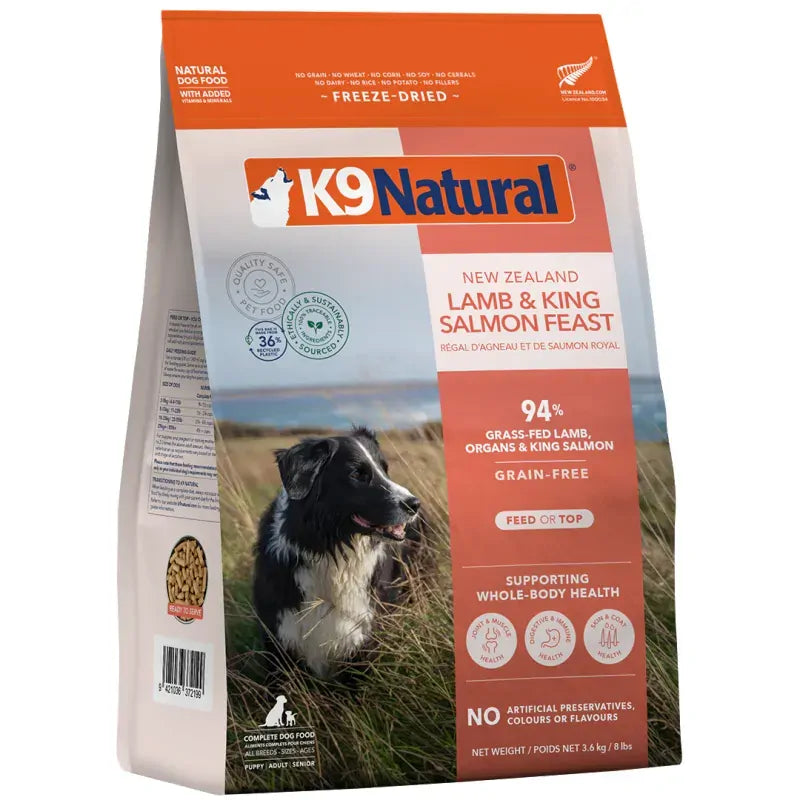 K9 Natural Grain-Free Freeze-Dried Dog Food, New Zealand Lamb & King Salmon Feast 3.6kg