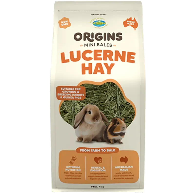 Vetafarm Origins Mini Bale Lucerne Hay 1Kg Vetafarm
