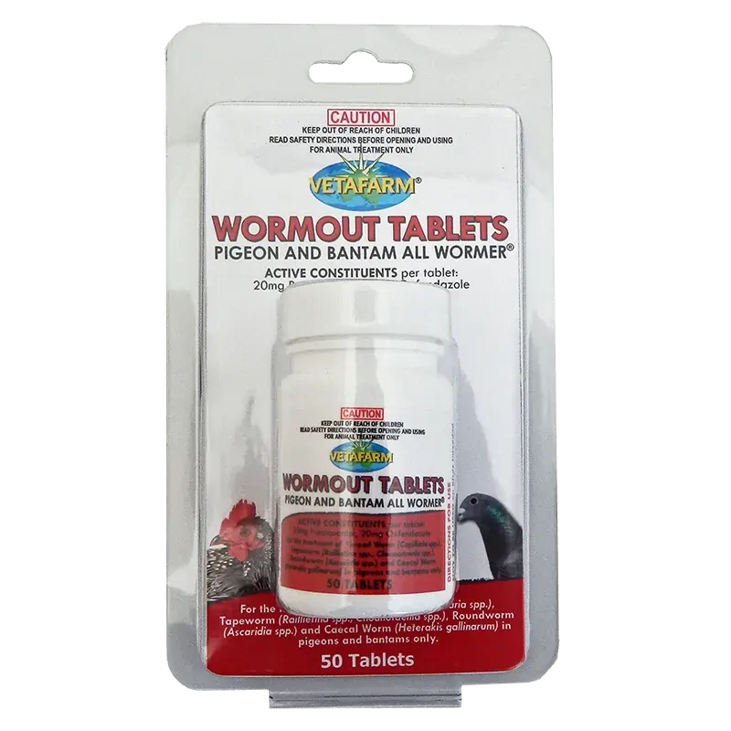 Vetafarm Pigeon & Bantam Wormout Tabs 50Pk