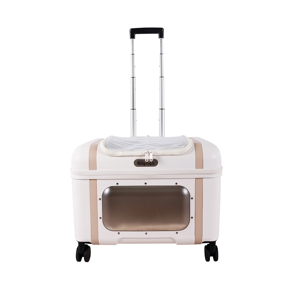 Ibiyaya Lavada Pet Transport Hard Safety Carrier Trolley on Wheels - White Mocha Ibiyaya