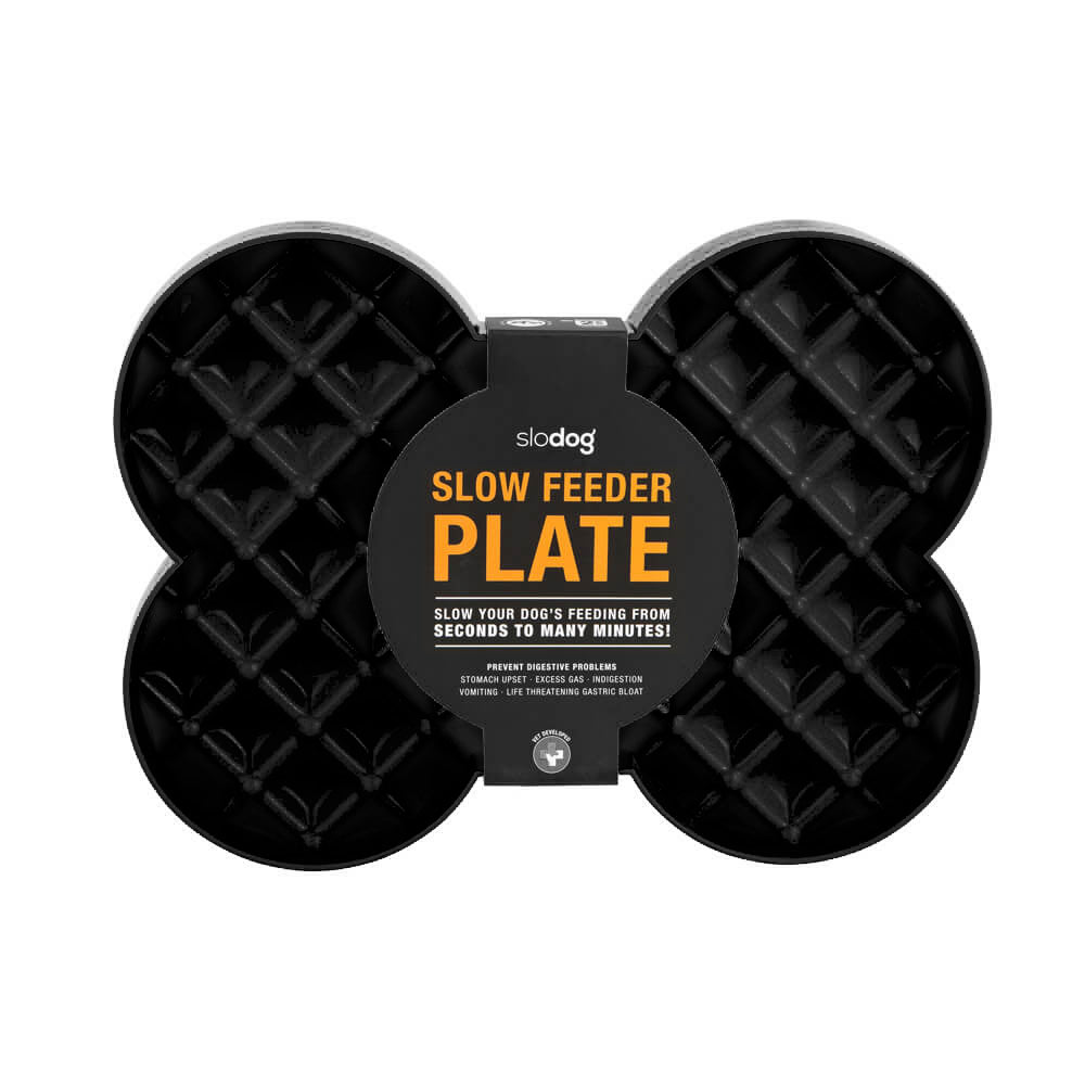 SloDog No Gulp Bone-Shaped Slow Food Plate for Cats & Dogs [Colour: Black] Slodog
