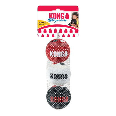 3 x KONG Signature Sport Balls Fetch Dog Toys - pack of 3 Medium Balls KONG