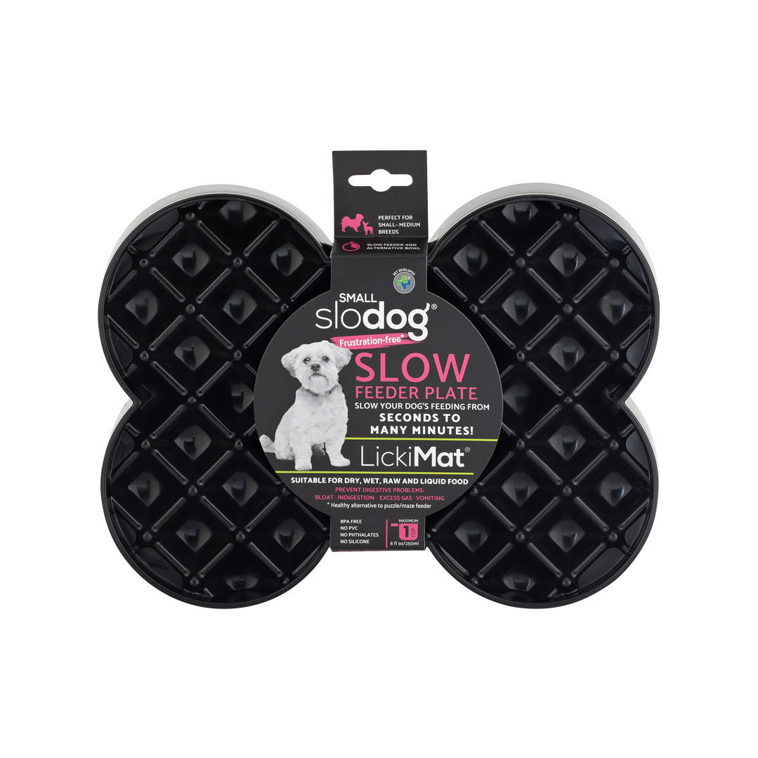 SloDog No Gulp Bone-Shaped Slow Food Bowl for Dogs - Small Black Slodog
