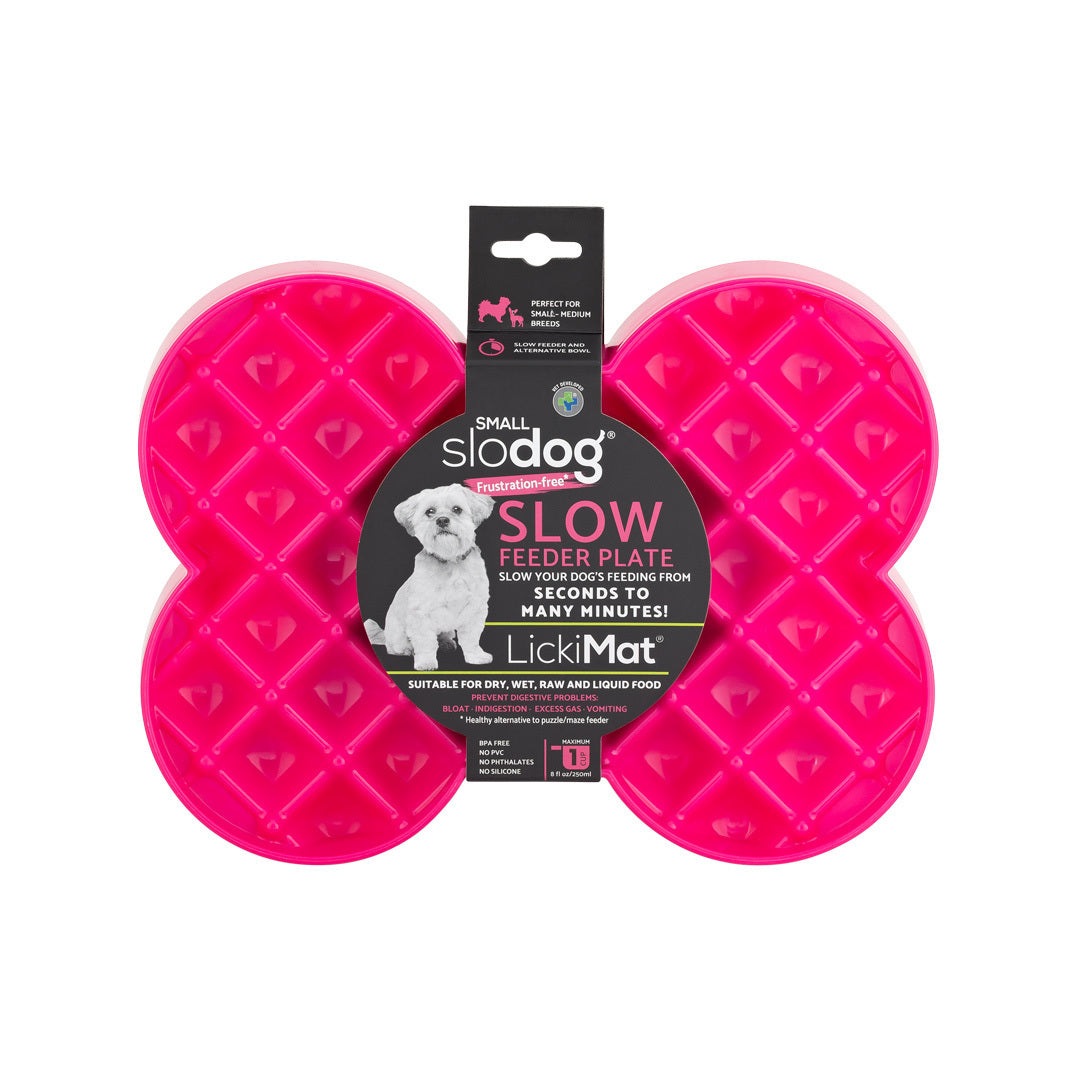 SloDog No Gulp Bone-Shaped Slow Food Bowl for Dogs - Small Pink Slodog