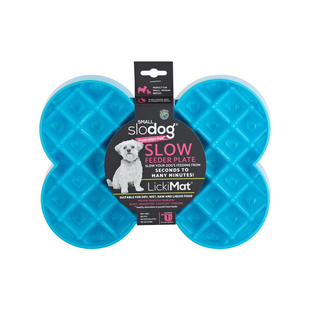 SloDog No Gulp Bone-Shaped Slow Food Bowl for Dogs - Small Turquoise Slodog