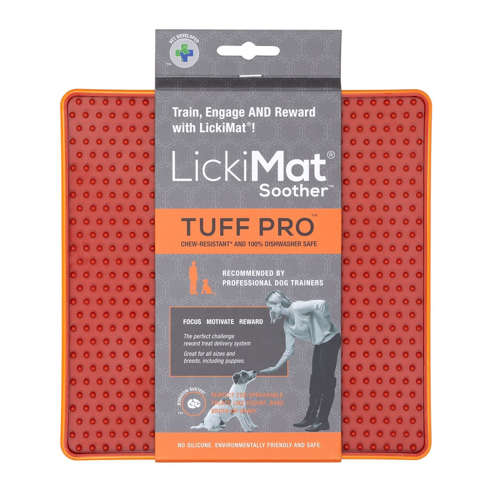 LickiMat Soother PRO Tuff Slow Food Licking Mat for Dogs - Orange Lickimat