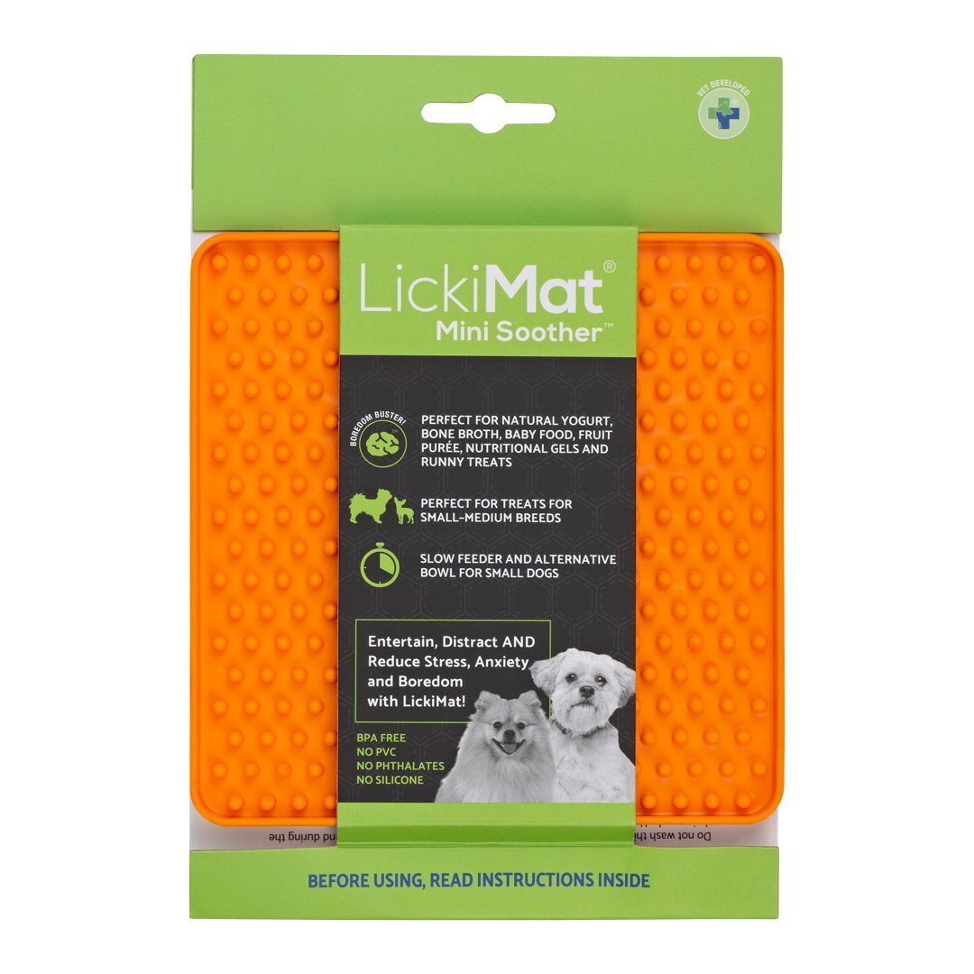 Lickimat Mini Soother Slow Food Bowl Anti-Anxiety Mat for Dogs - Orange Lickimat
